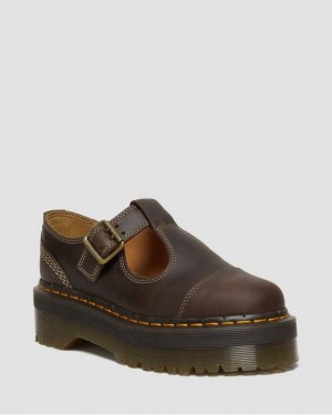Dark Brown Women's Dr Martens Bethan Arc Crazy Horse Leather Mary Jane Platform Shoes | Malaysia_Dr16292